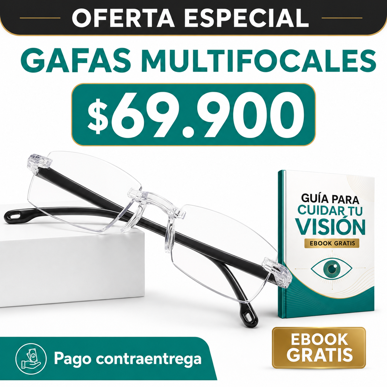 Oferta de gafas multifocales por 69.900 pesos colombianos